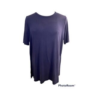 Eileen Fisher Long T-Shirt Navy Blue Sz. L Crewneck Classic  Comfort Packable.